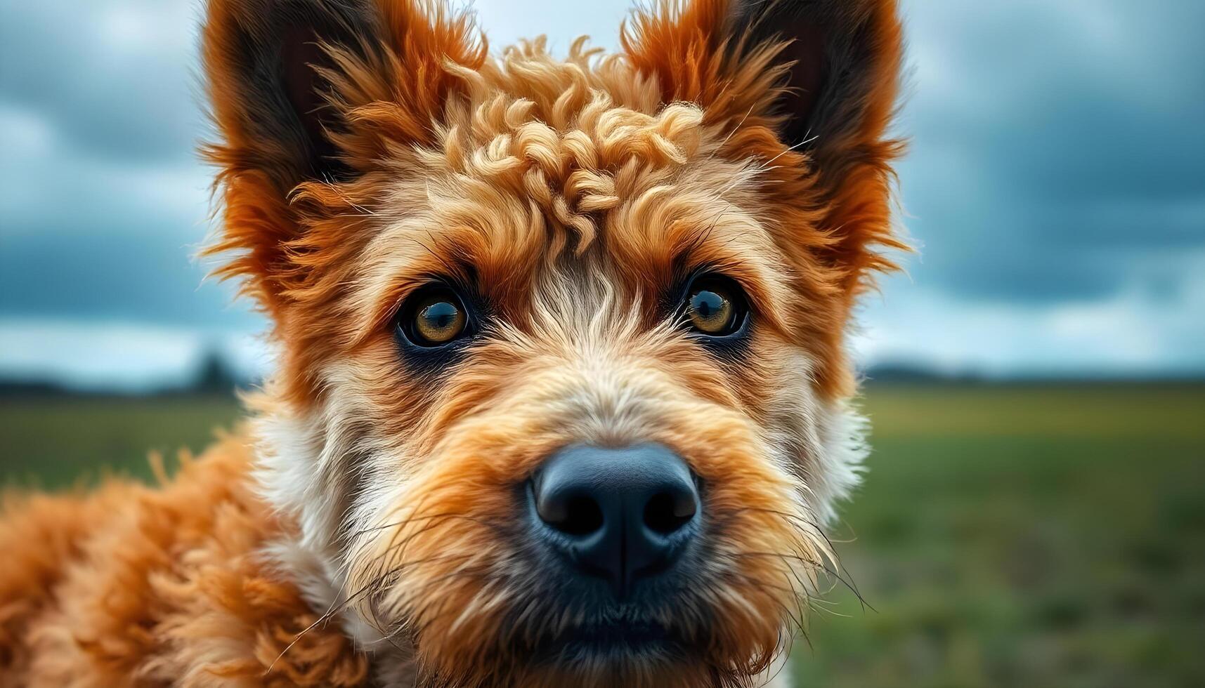 Pumi dog with bright eyes, curly coat, and upright ears, captured in soft natural lighting photo