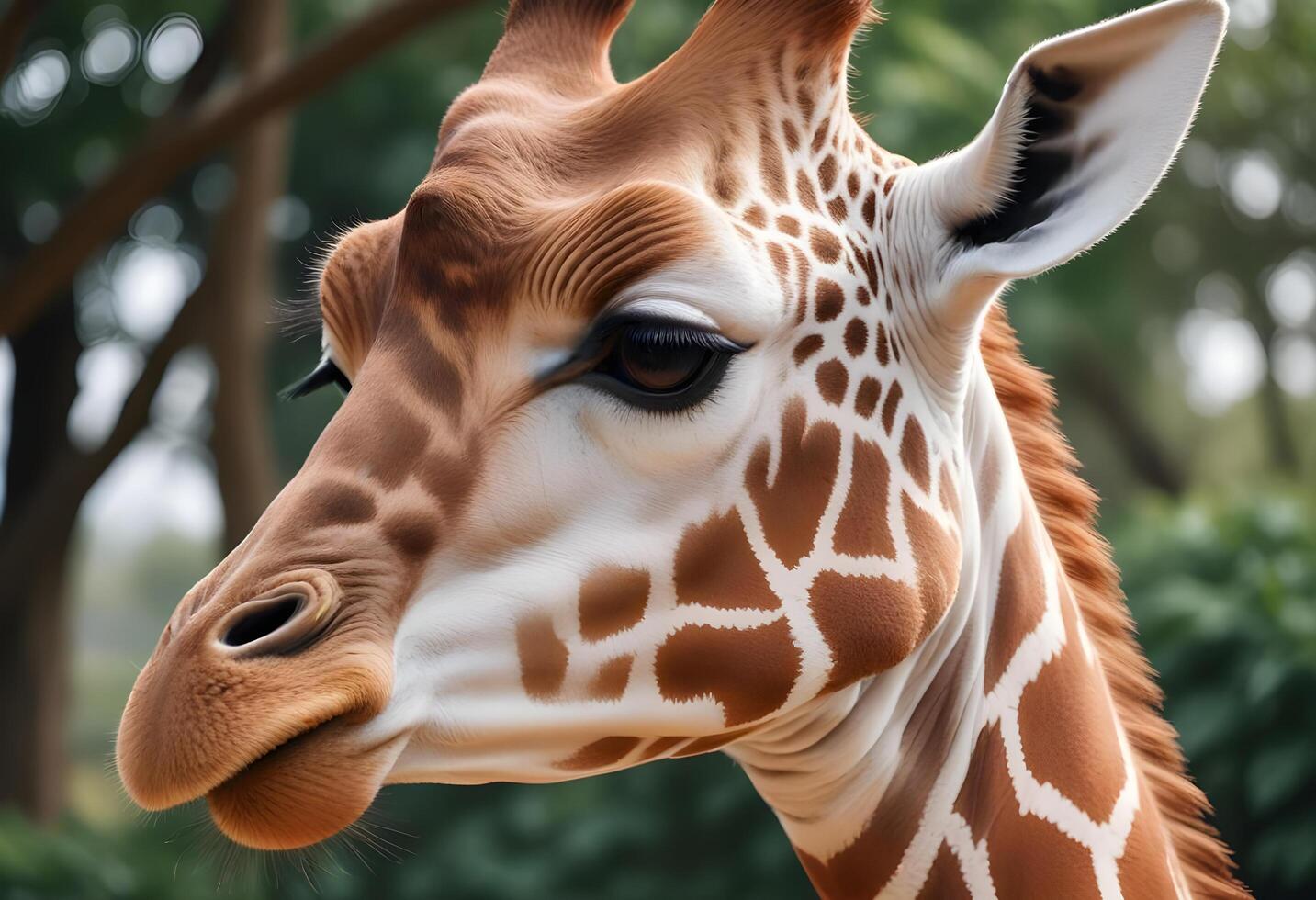 Female giraffes head with long eyelashes and distinct coat patterns photo