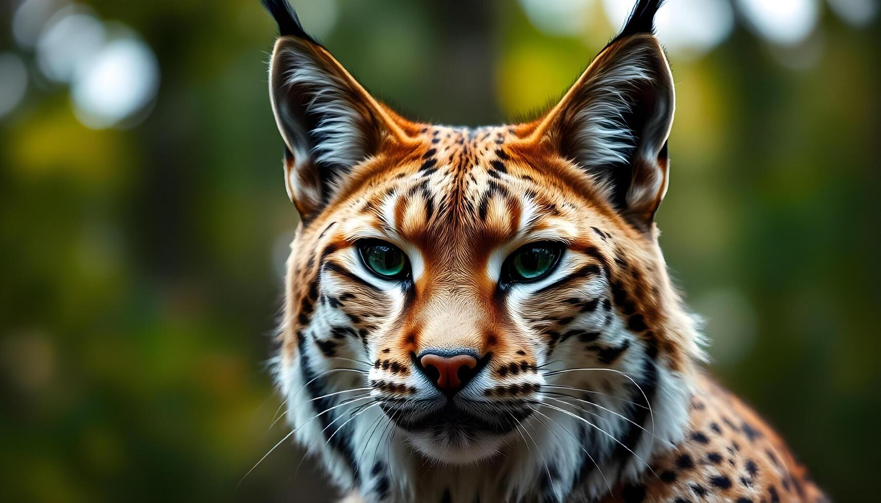 Intense Gaze of a Female Lynx with Tufted Ears, Set in a Forest Backdrop photo