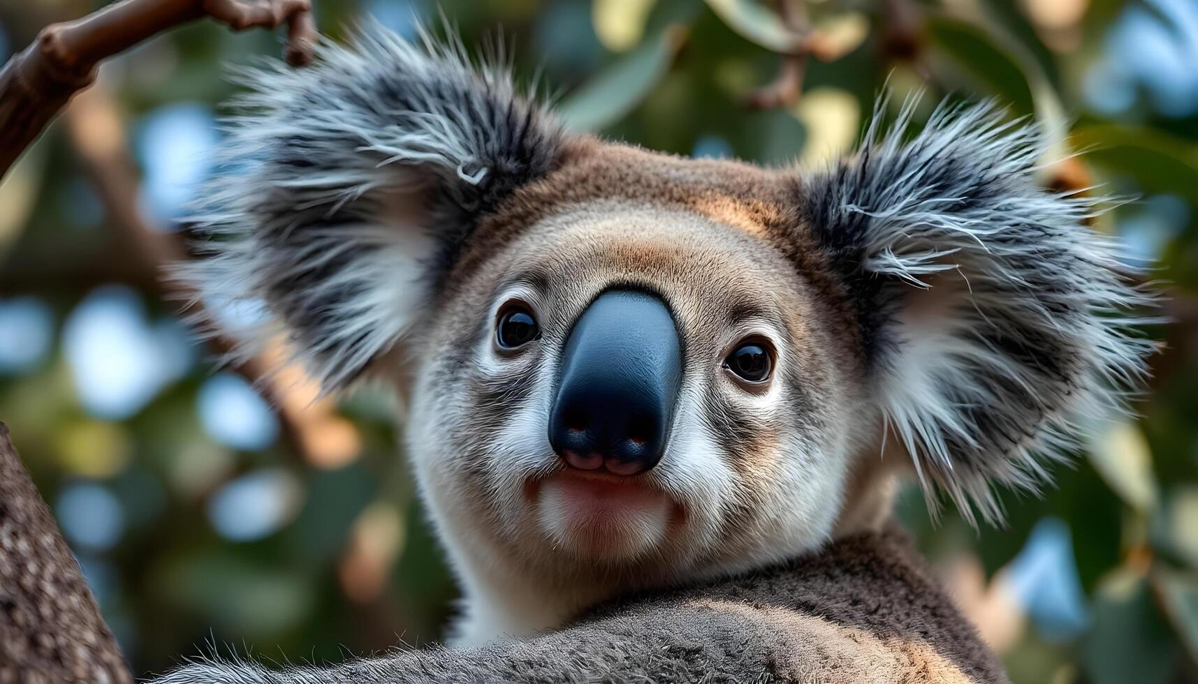 Male Koala with Soft Gaze and Detailed Fur in Eucalyptus Forest photo