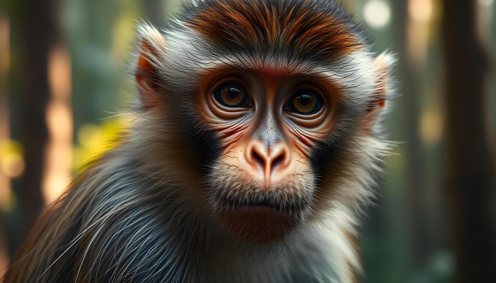 Close Up of Male Monkey with Detailed Fur and Intense Eyes photo