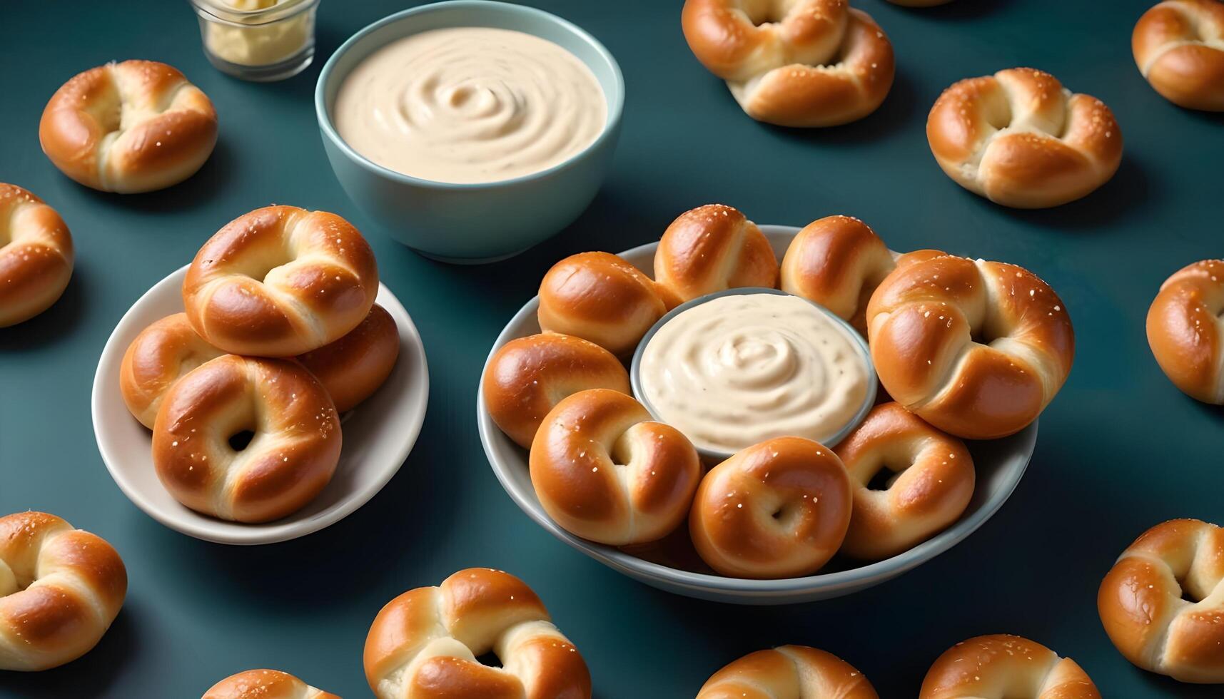 Golden soft pretzel bites paired with a rich cheese dip photo