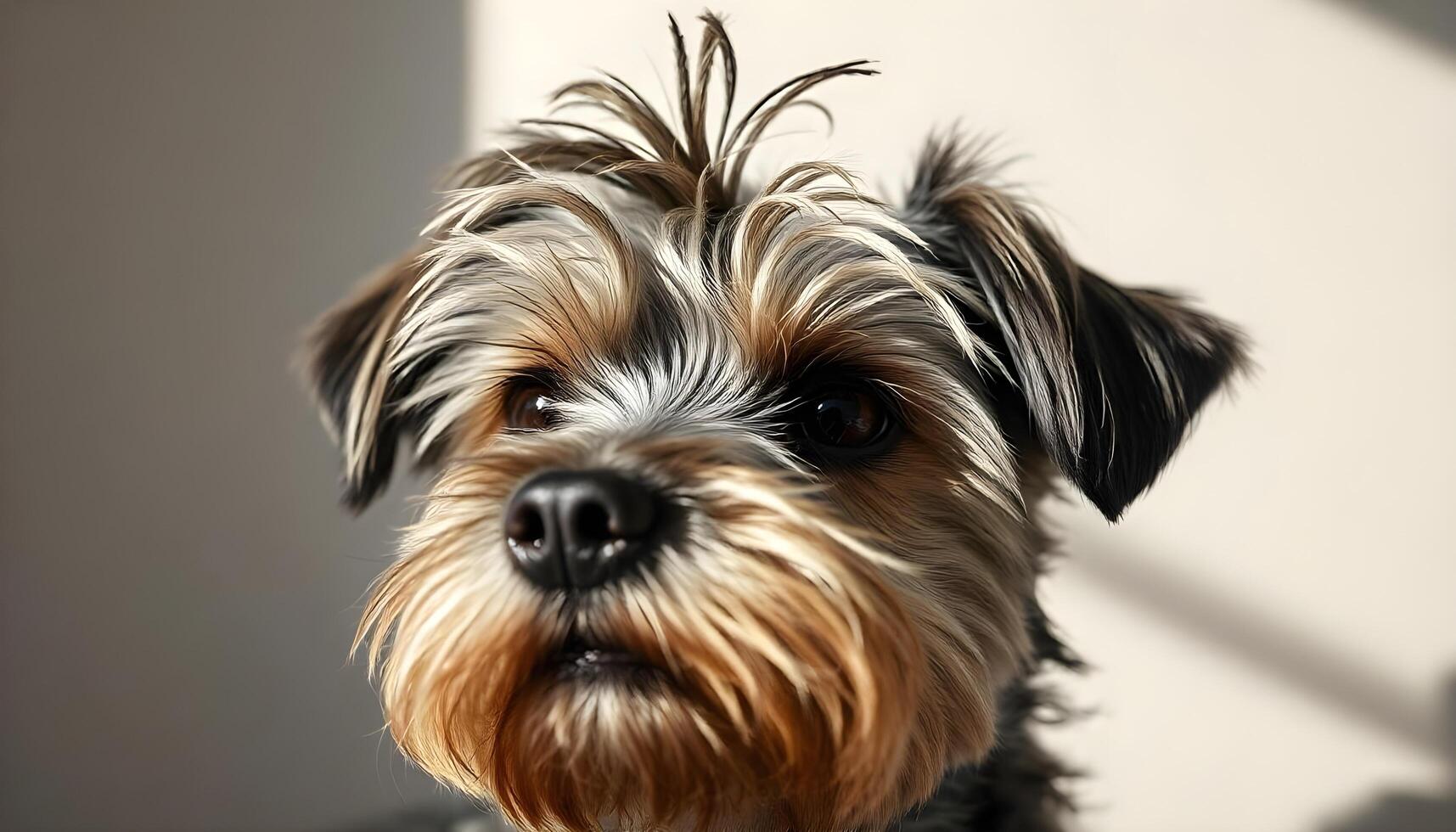 Dandie Dinmont Terrier with gentle expression and soft shadows highlighting fur texture photo
