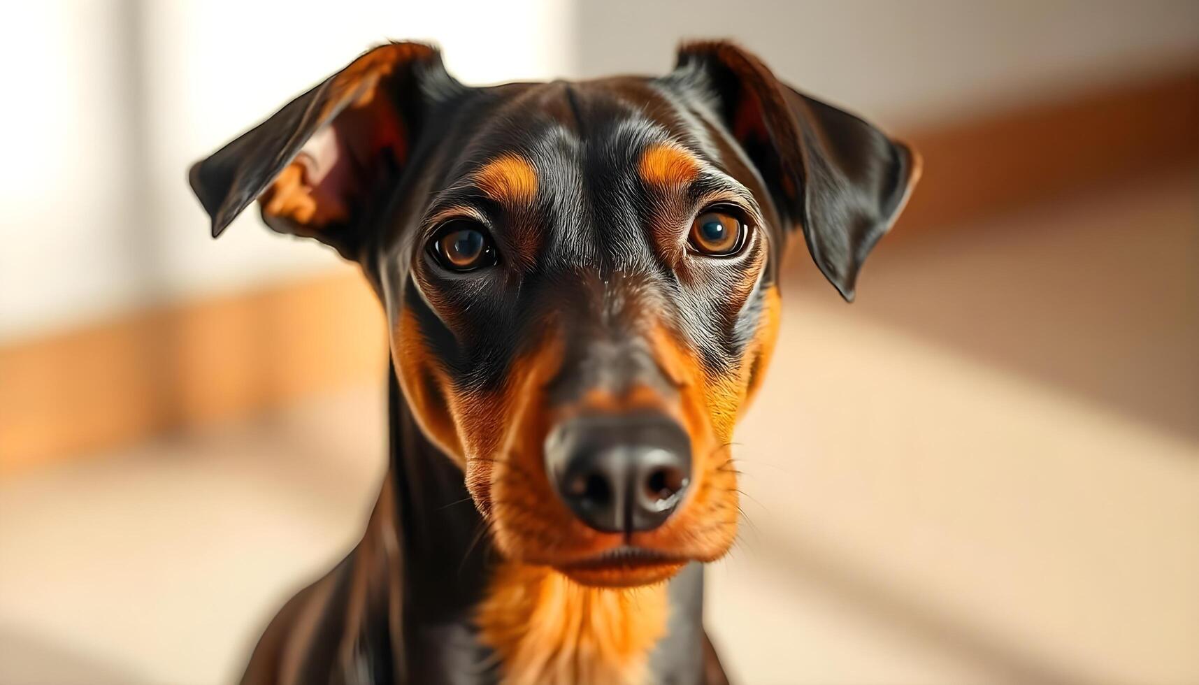 Austrian Pinscher with focused gaze and poised demeanor in natural lighting photo