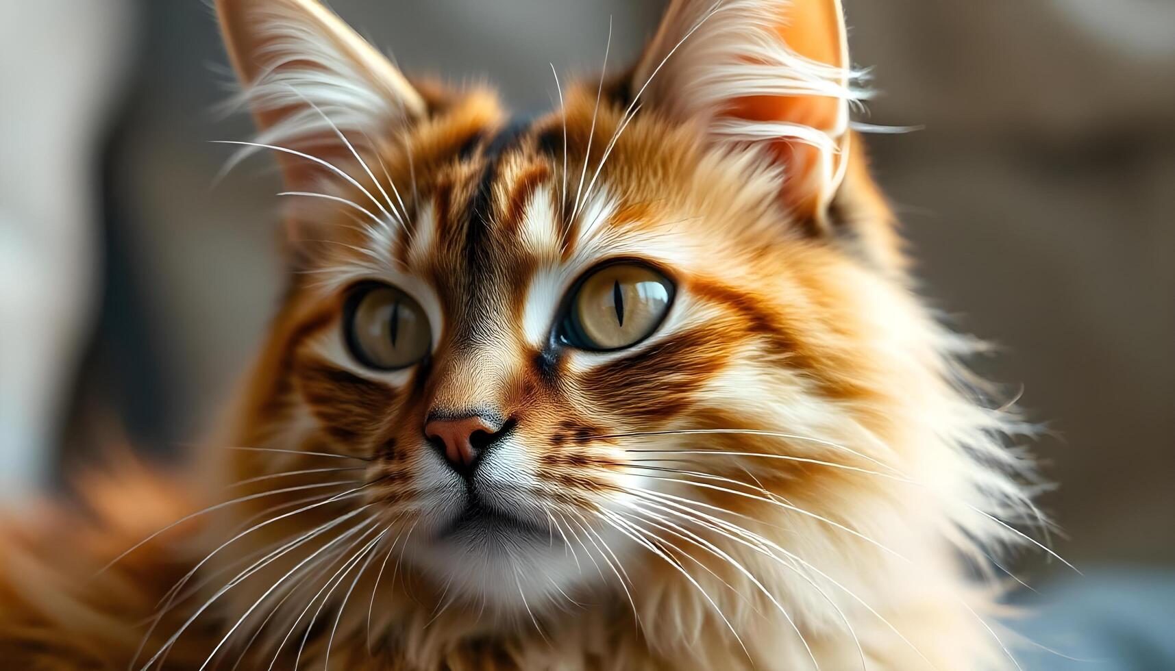 Serene portrait of a Somali cat with amber eyes and gentle lighting photo