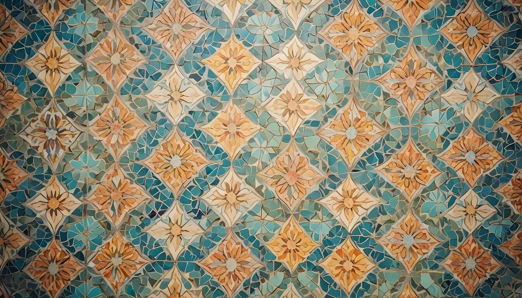 Intricate mosaic texture with vivid, colorful tile patterns photo