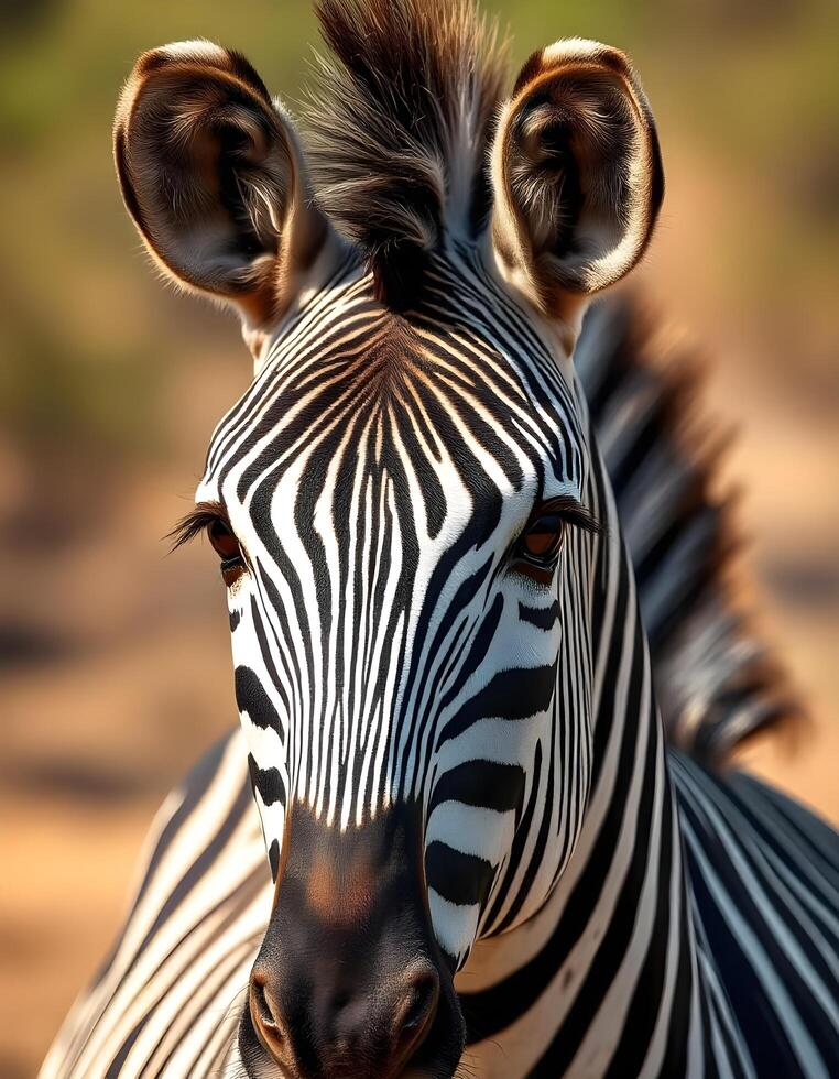 Portrait of a Female Zebra with Bold Black and White Stripes photo