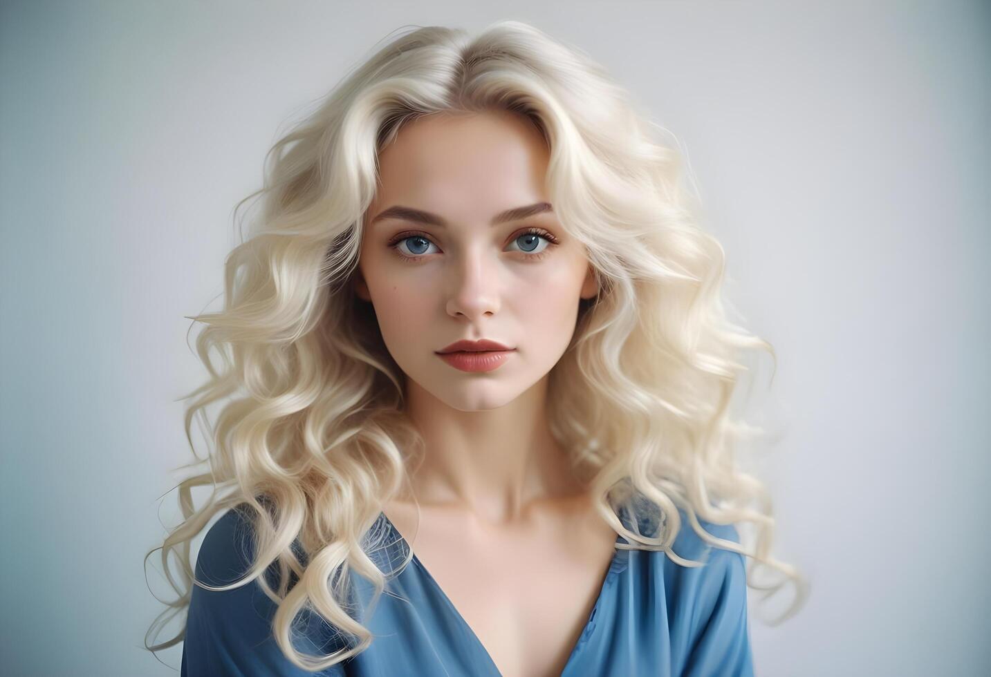 Russian girl with sleek black hair and striking blue eyes looking directly into the camera lens photo