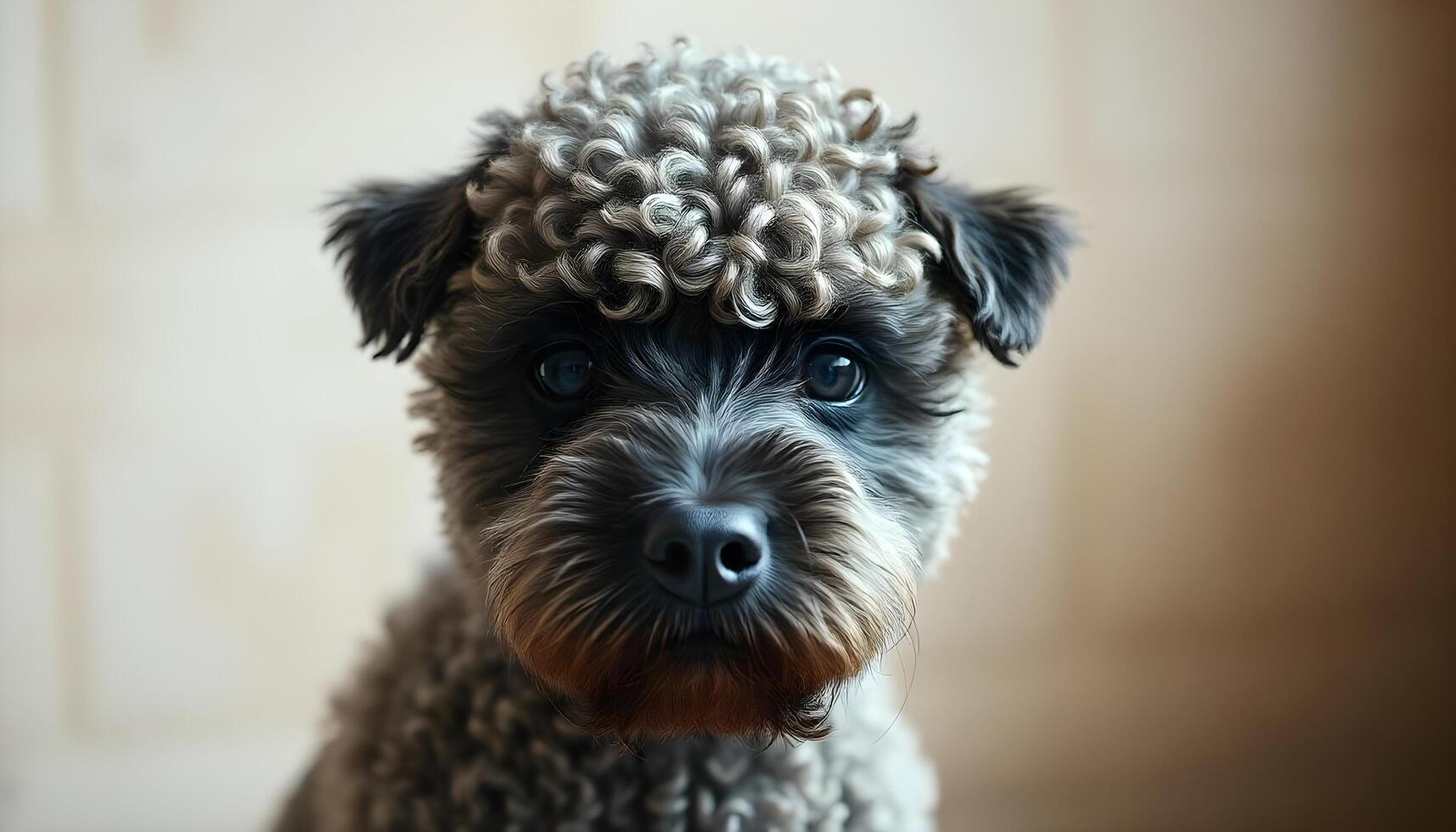 Pumi with curly fur and alert expression in serene natural lighting photo