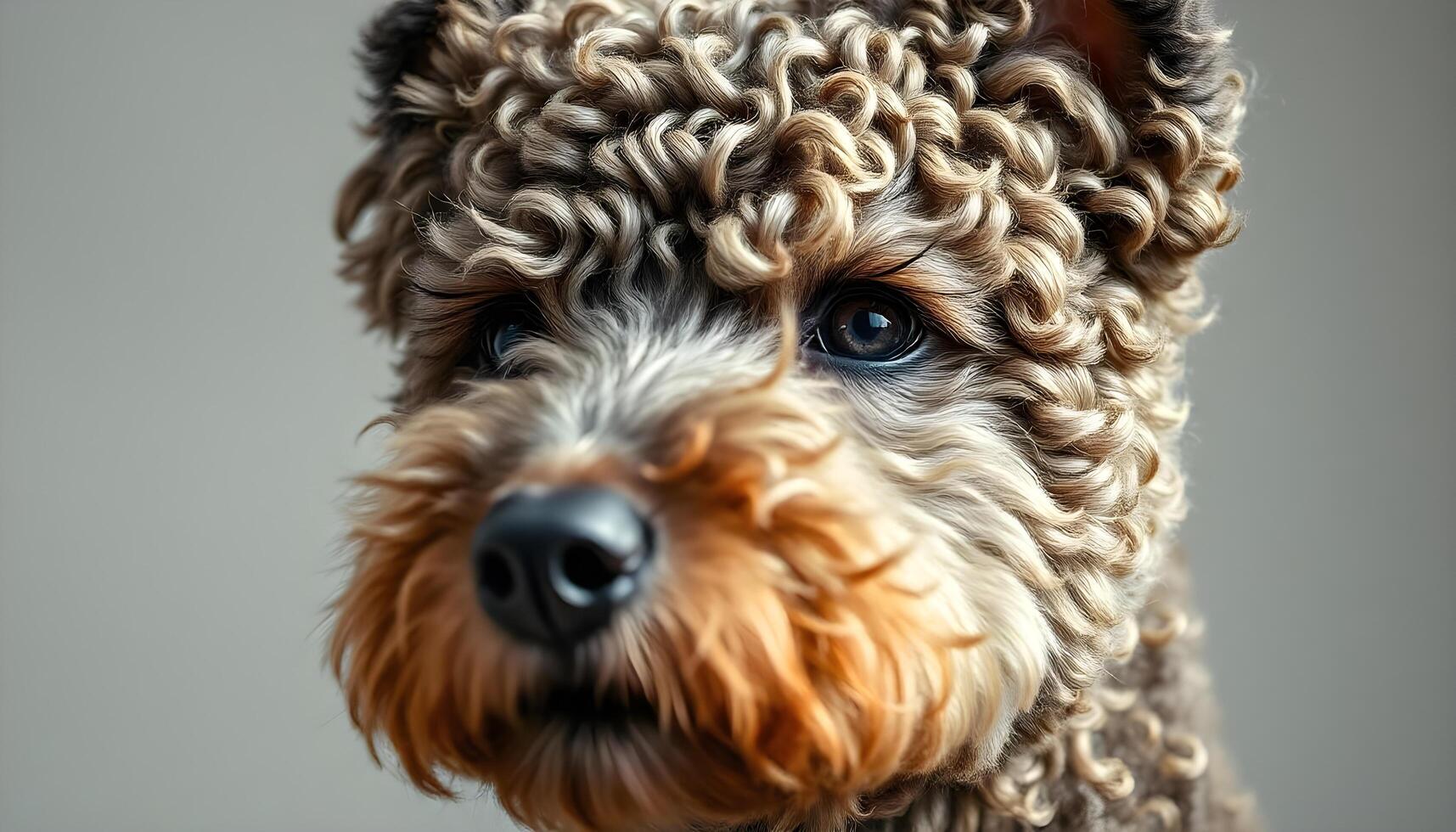 Pumi with bright eyes and curly coat in soft natural light photo