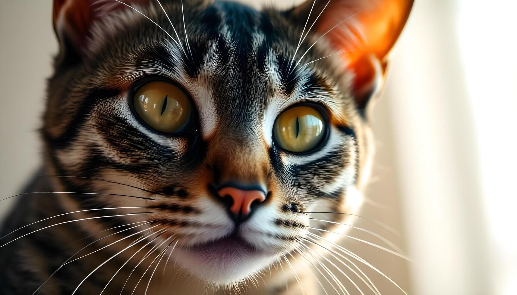 American Shorthair cat with a dense coat reflecting natural light, whiskers in sharp detail photo