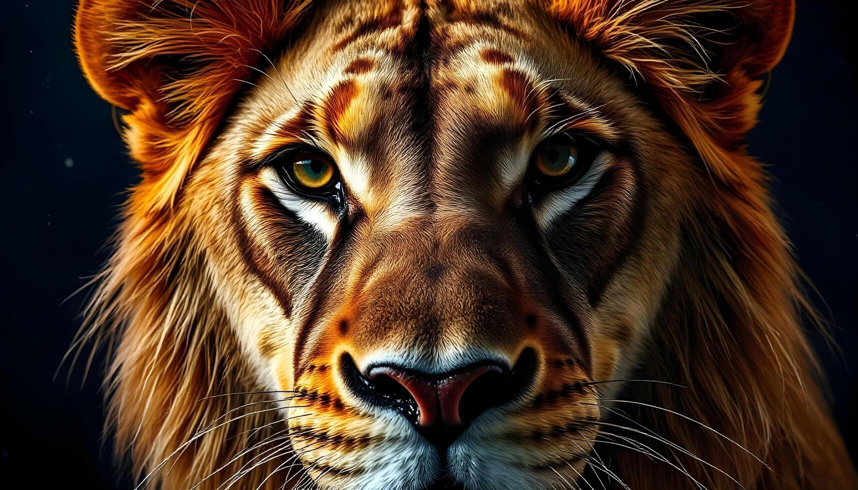 A lion's face is shown in this image photo