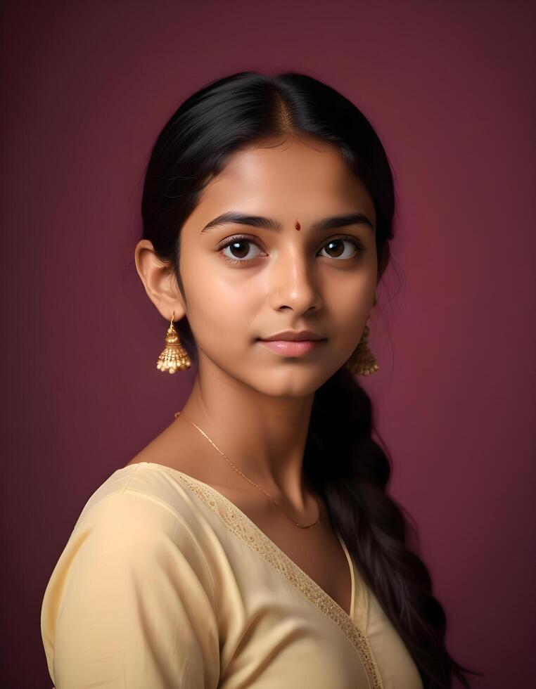 Elegant studio portrait of a beautiful Indian girl with a serene expression photo