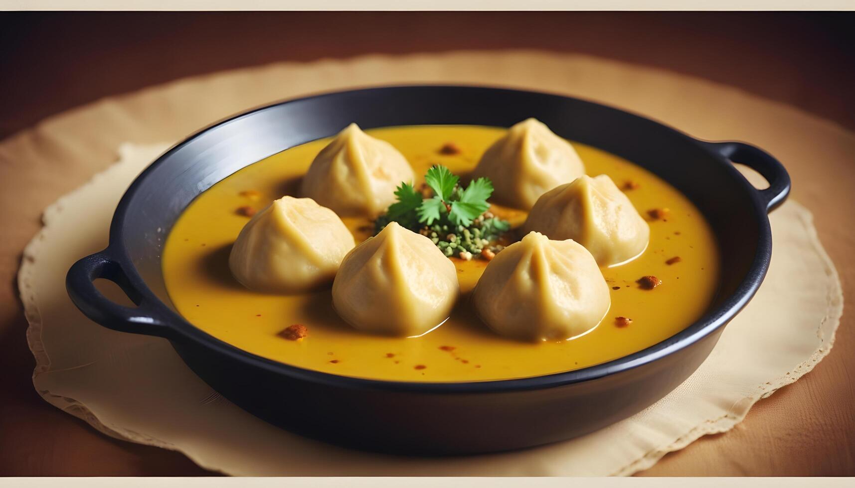 A bowl of dumplings with sauce in it photo