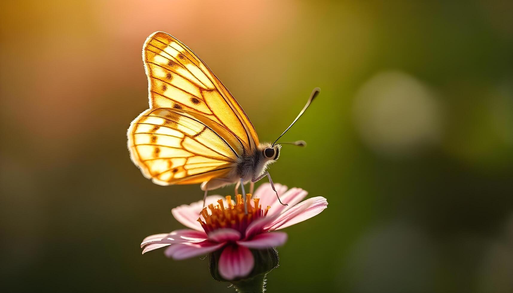 Close up of a butterfly on a flower, intricate wing patterns, soft textures photo