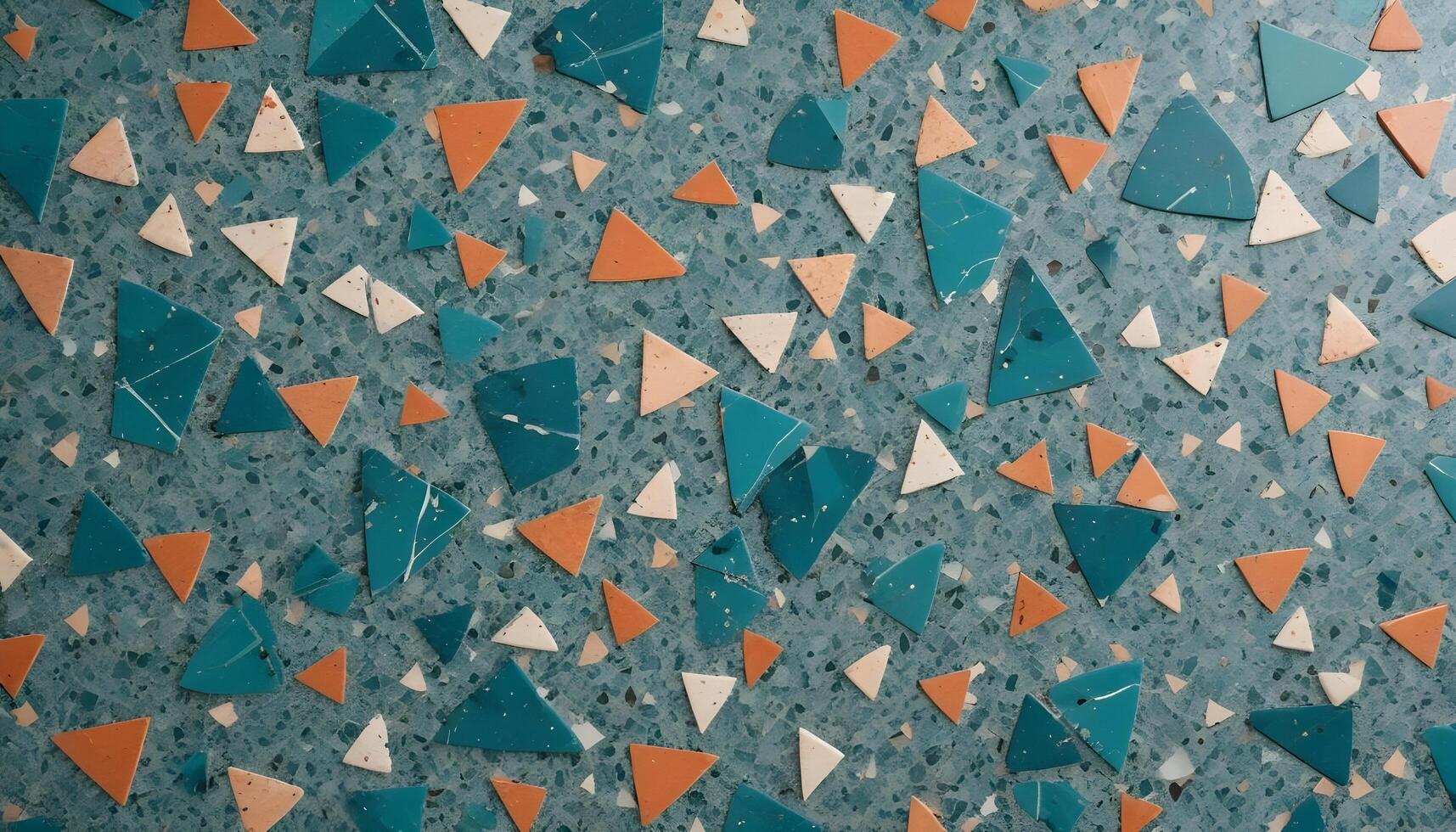 Energetic terrazzo texture with contrasting vibrant fragments, suitable for trendy modern aesthetics photo