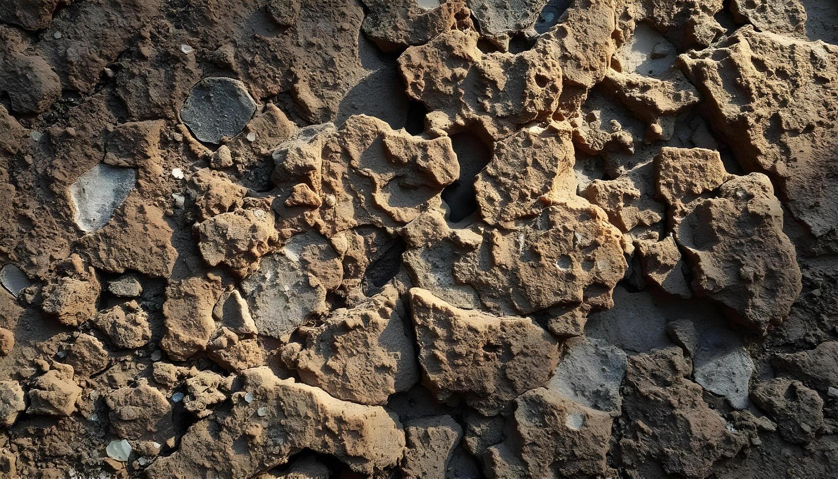 Rough stone texture with volcanic rock and crystalline minerals, softly illuminated from below photo