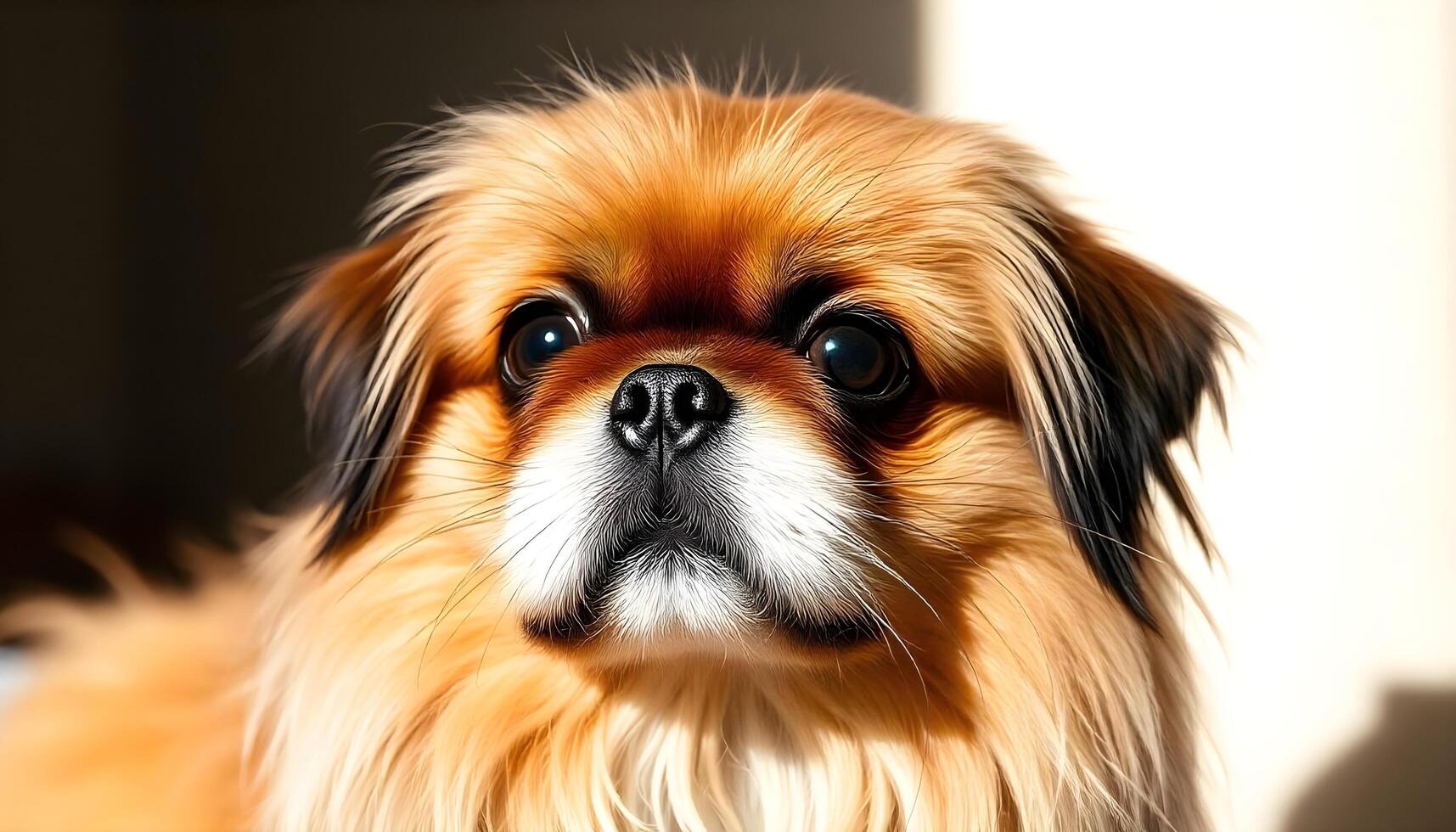 Close up of a Pekingese with Dark Eyes and Soft Natural Lighting photo