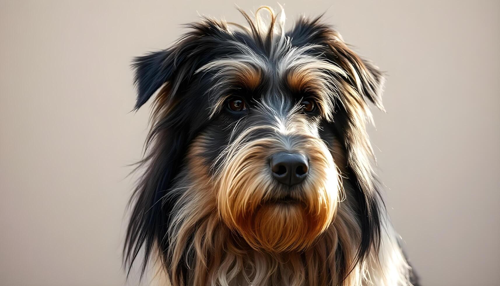 Polish Lowland Sheepdog with Dark Eyes, Relaxed Expression, and Natural Soft Lighting photo