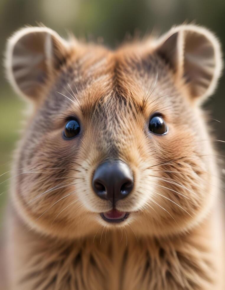 Soft furred female quokka with gentle expression photo