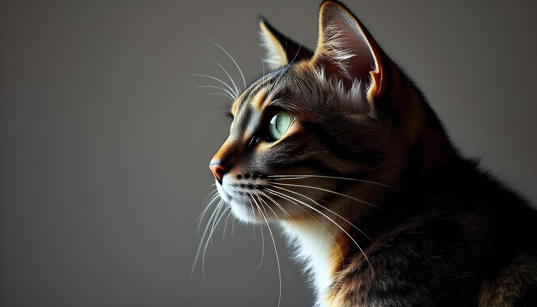 Marbled Sokoke cat with focused expression and green eyes, subtle background blur photo