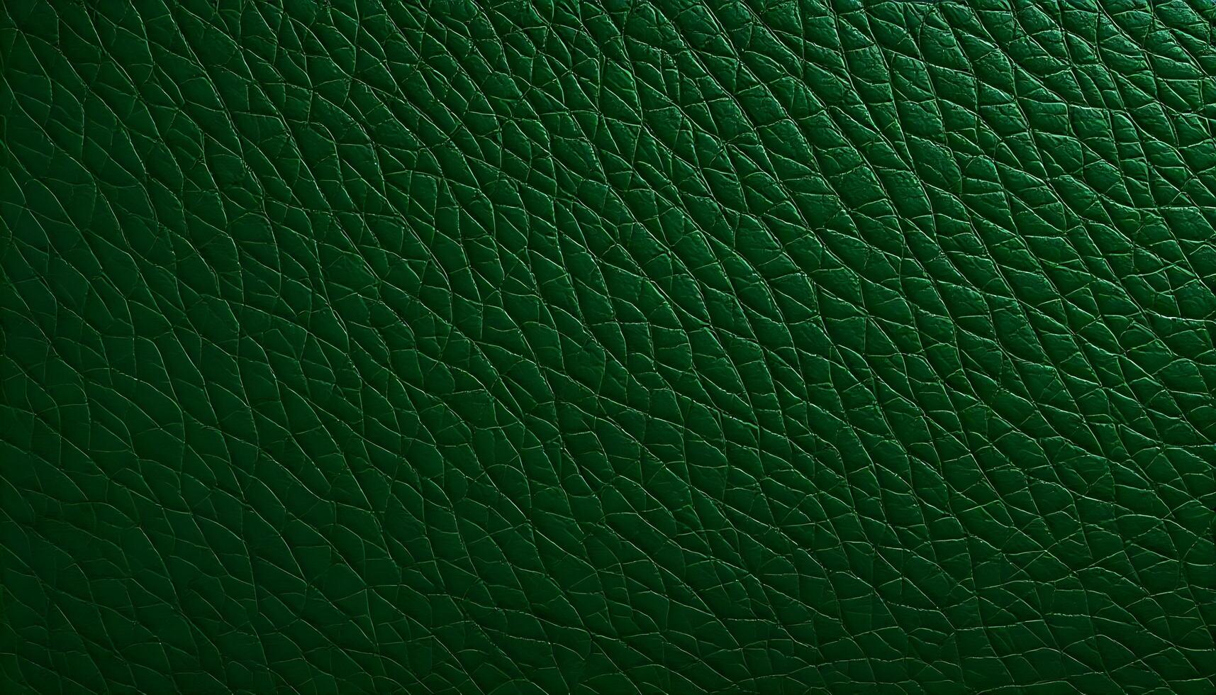 Textured synthetic leather background in a deep forest green, highlighting the natural wave like patterns and variations in surface texture photo