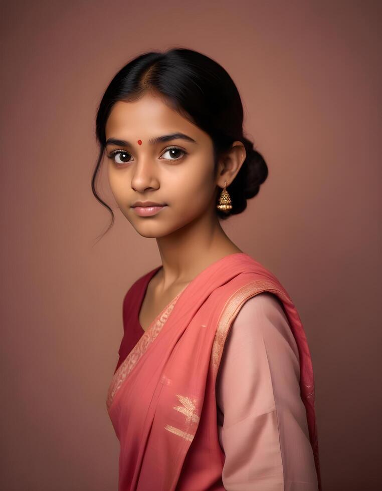 Beautiful Indian girl captured in a timeless studio portrait photo