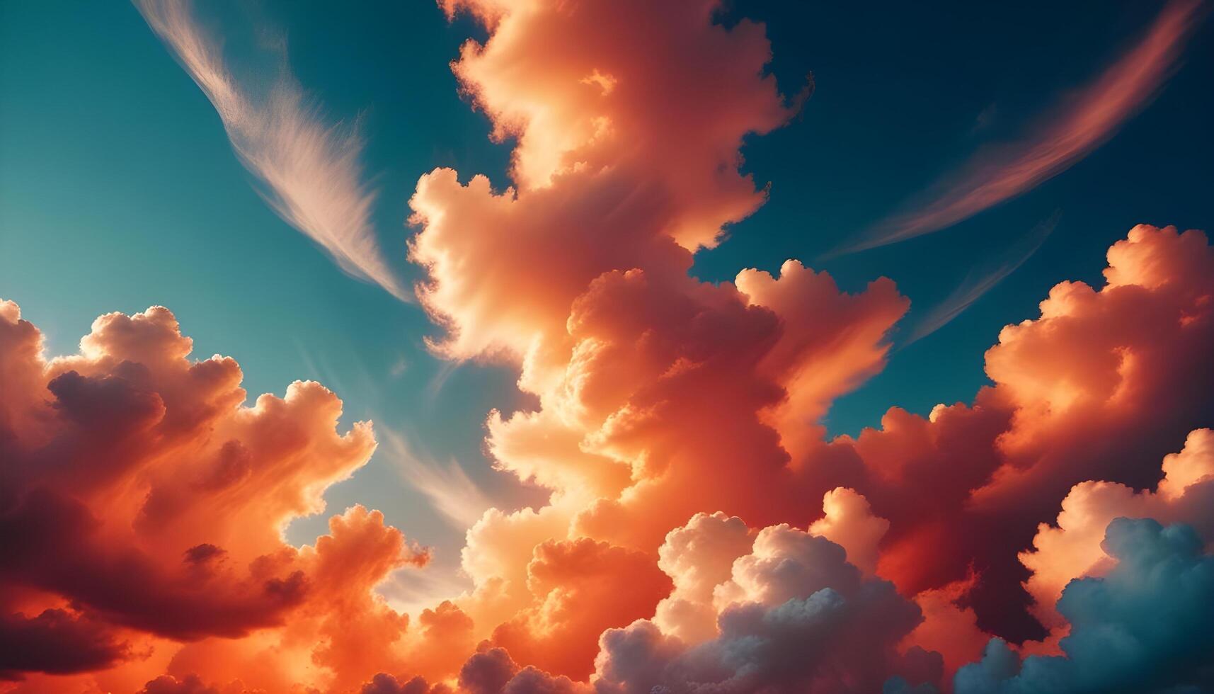 Whimsical swirling clouds floating in the serene blue sky photo