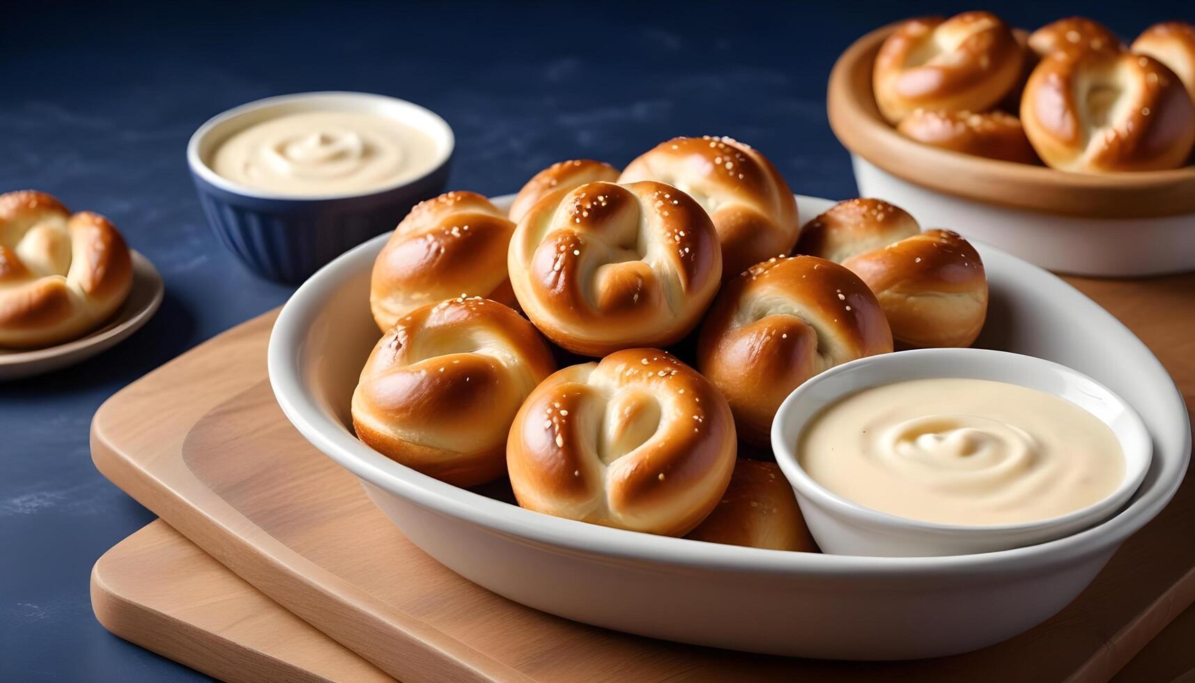 Soft and warm pretzel bites paired with a flavorful cheese dip photo