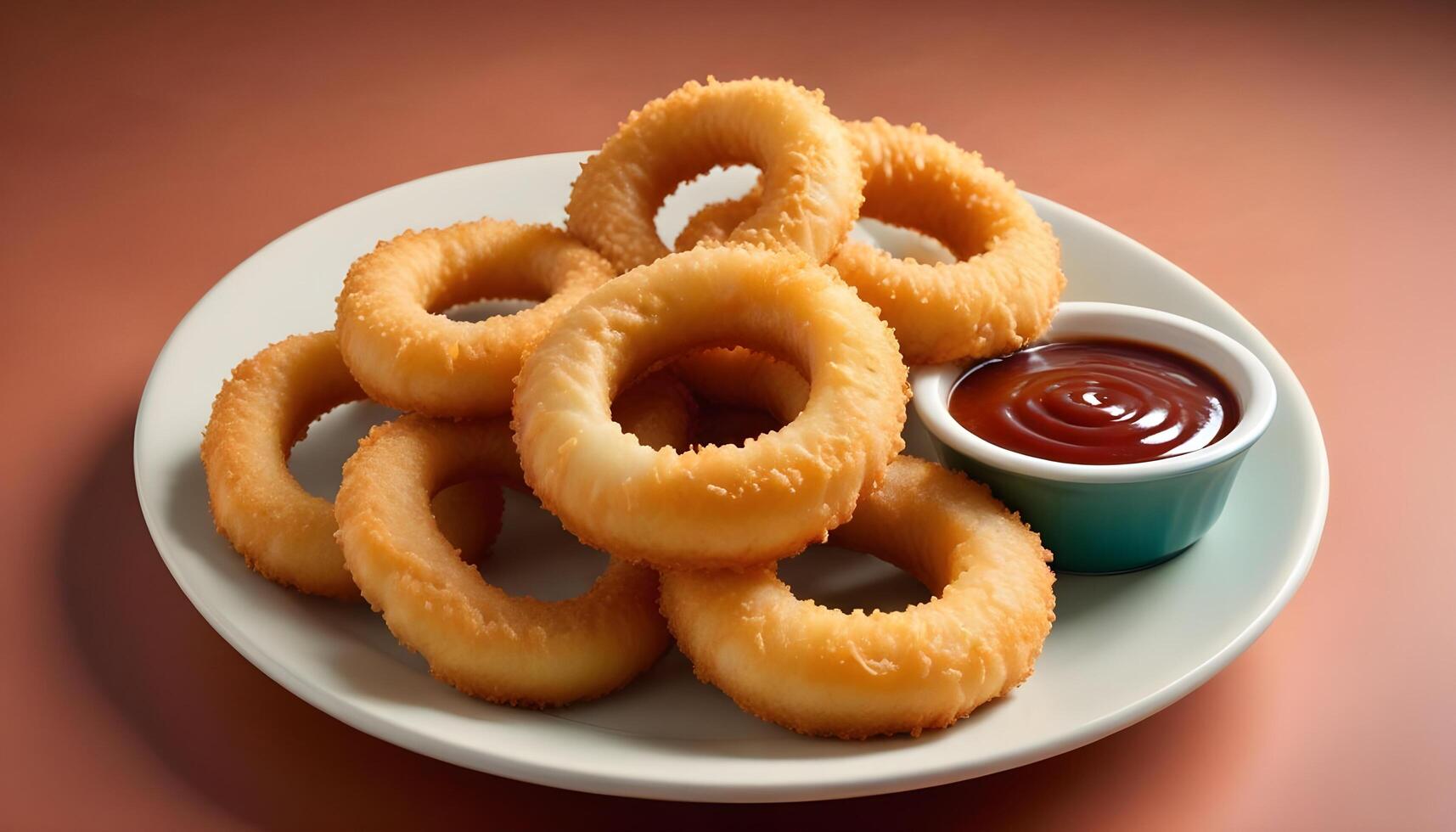 Hot crispy onion rings with thick cut and a tangy dipping sauce for extra flavor photo