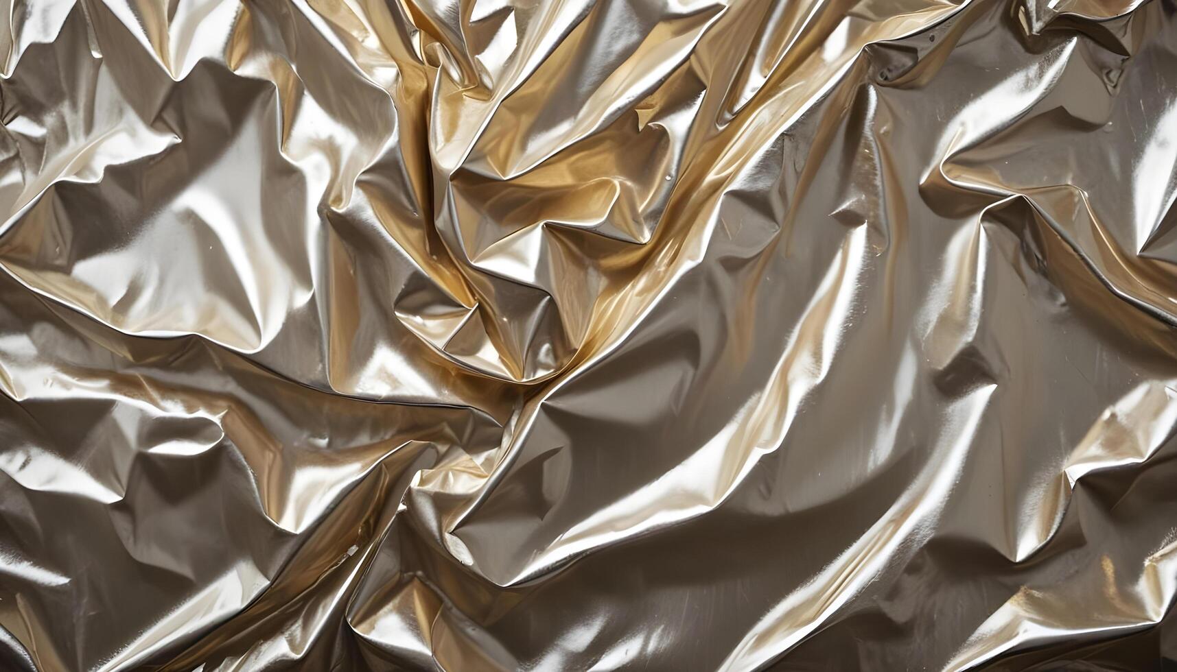 Shiny metallic foil with crinkled detailing, offering a textured and eye catching surface photo