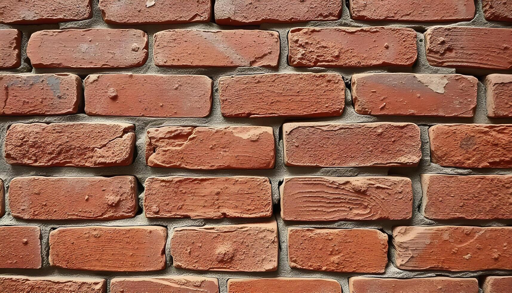 Rustic brick wall with red and brown tones, arranged in a staggered pattern with rough and textured surfaces photo