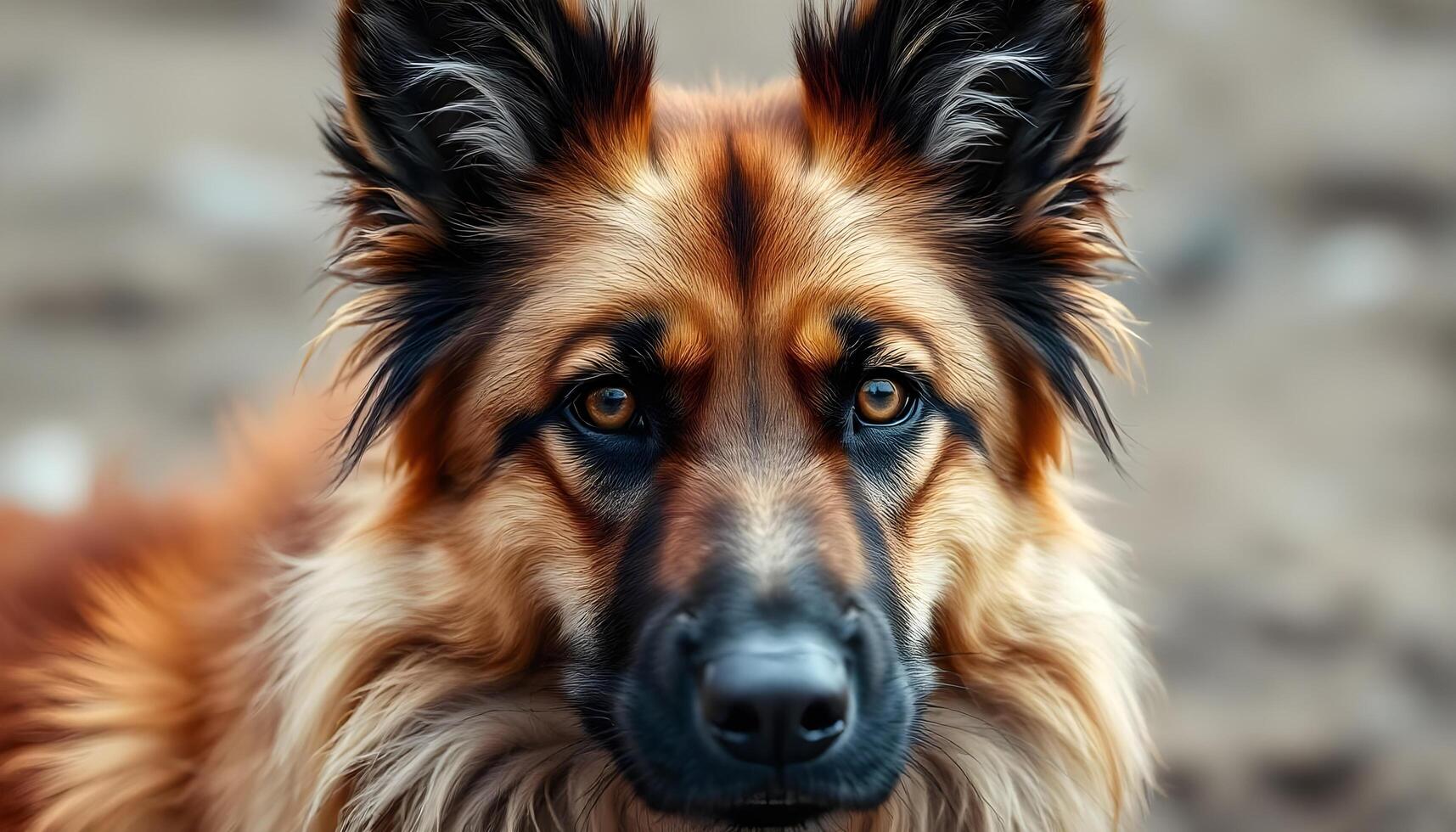 Close up of Tervuren with calm expression and amber eyes in gentle natural light photo