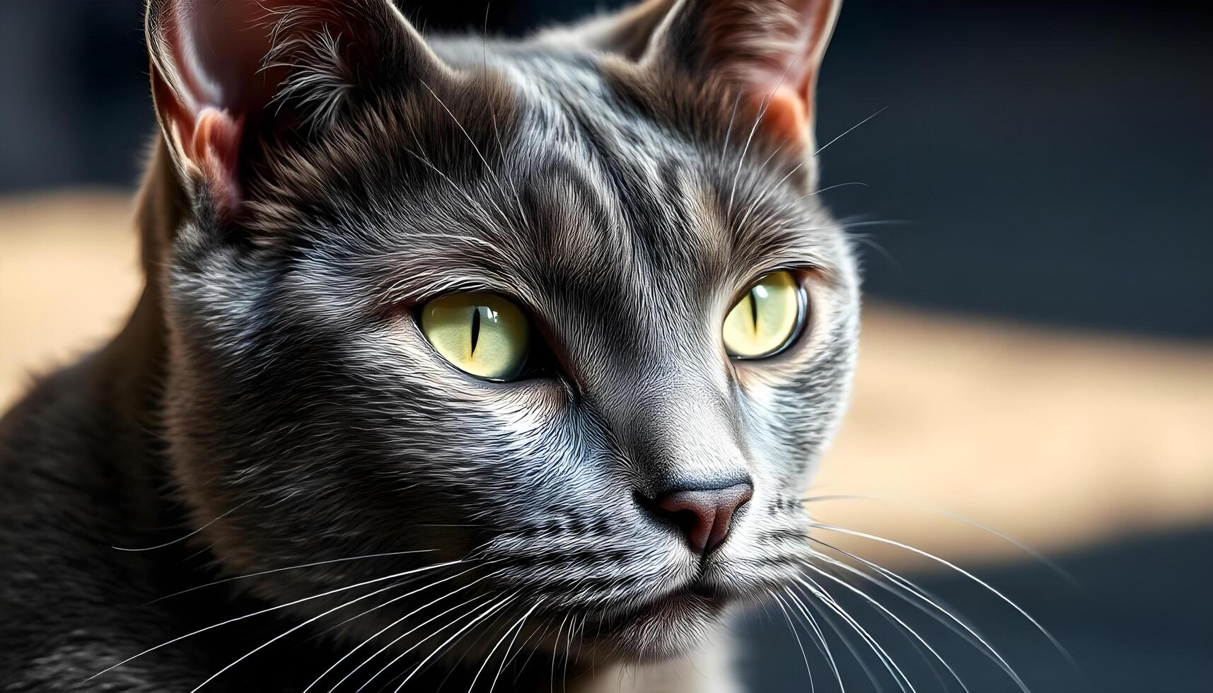 Russian Blue with dense coat and calm expression in gentle natural lighting photo