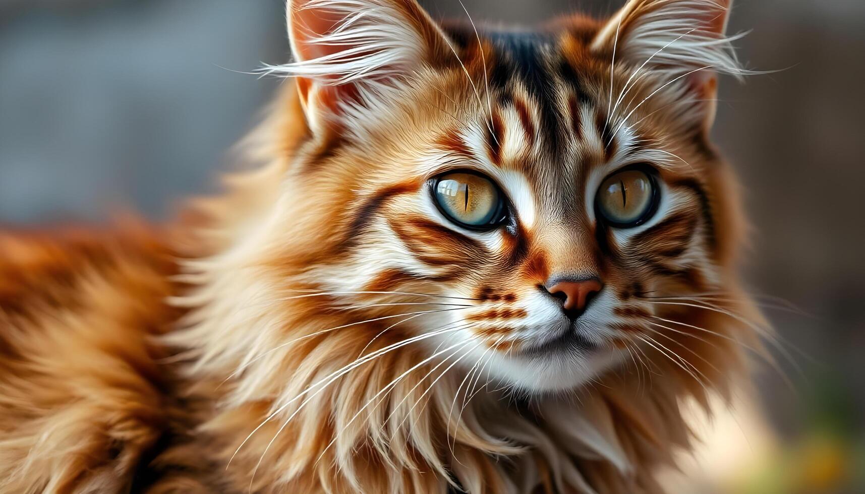Close up of a Somali cat with soft fur and a calm, focused gaze photo