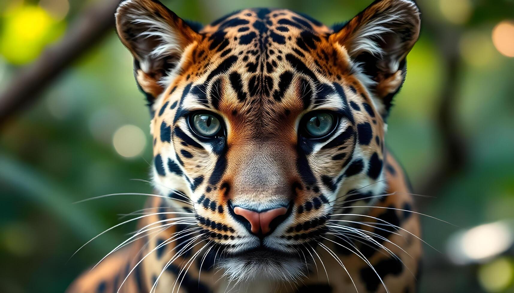 Intense gaze of a female clouded leopard with distinct facial markings photo
