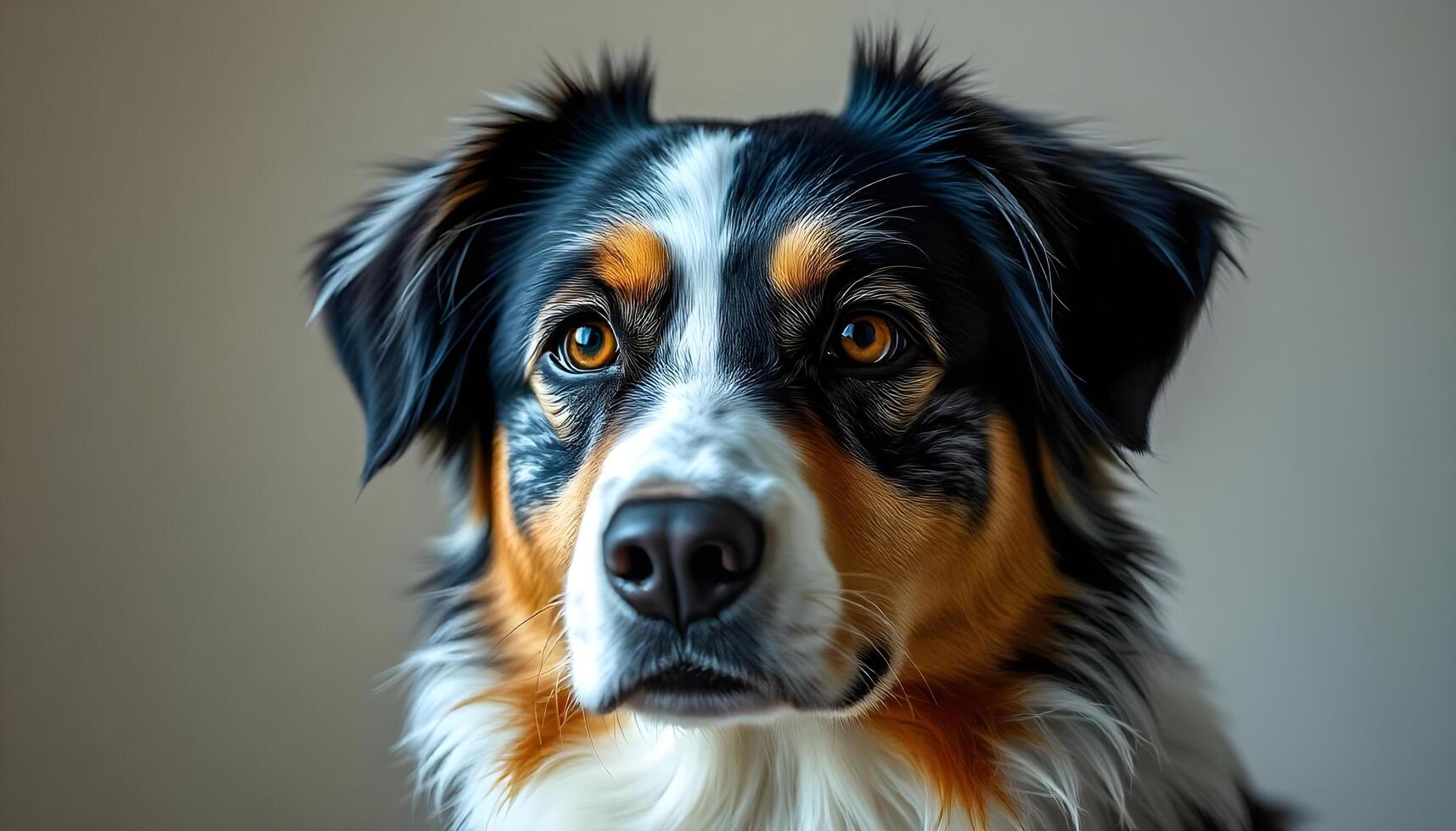 Australian Shepherd with Bright Eyes and Textured Coat in Soft Lighting photo