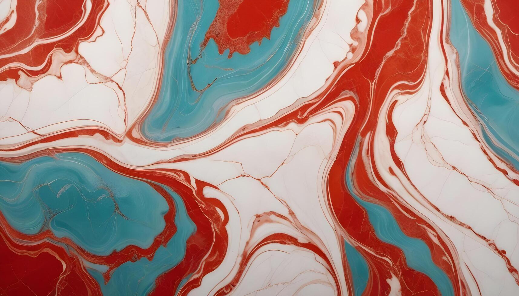 Vibrant red and turquoise marbled pattern with intricate swirling textures photo