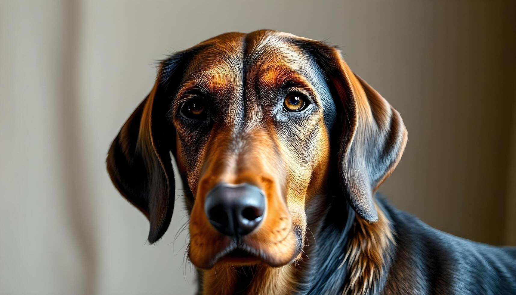 Portrait of a Bavarian Mountain Hound with Sleek Coat and Amber Gaze photo