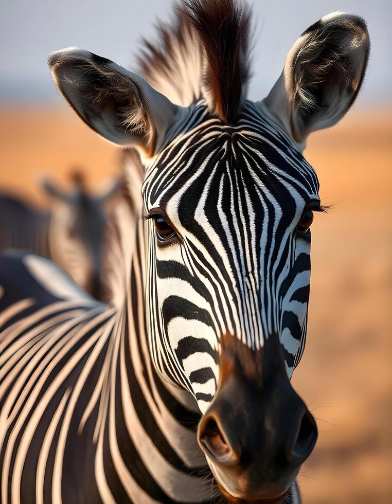 Close up of a Female Zebra with Striking Stripes and Expressive Eyes photo
