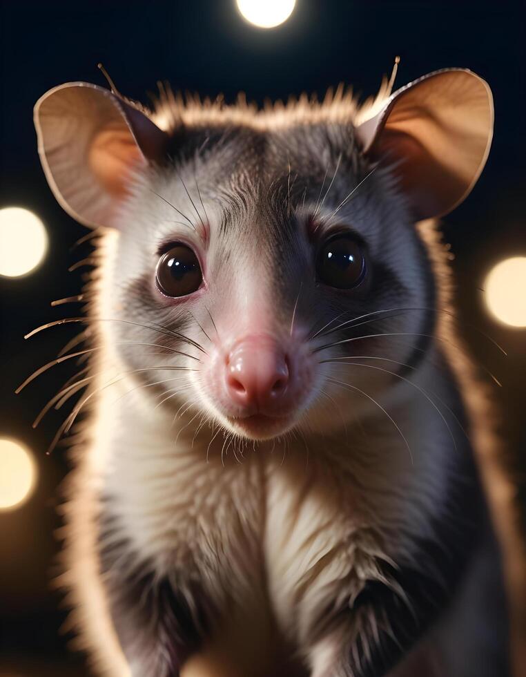 Male Possum with Distinct Features and Softly Blurred Night Time Setting photo