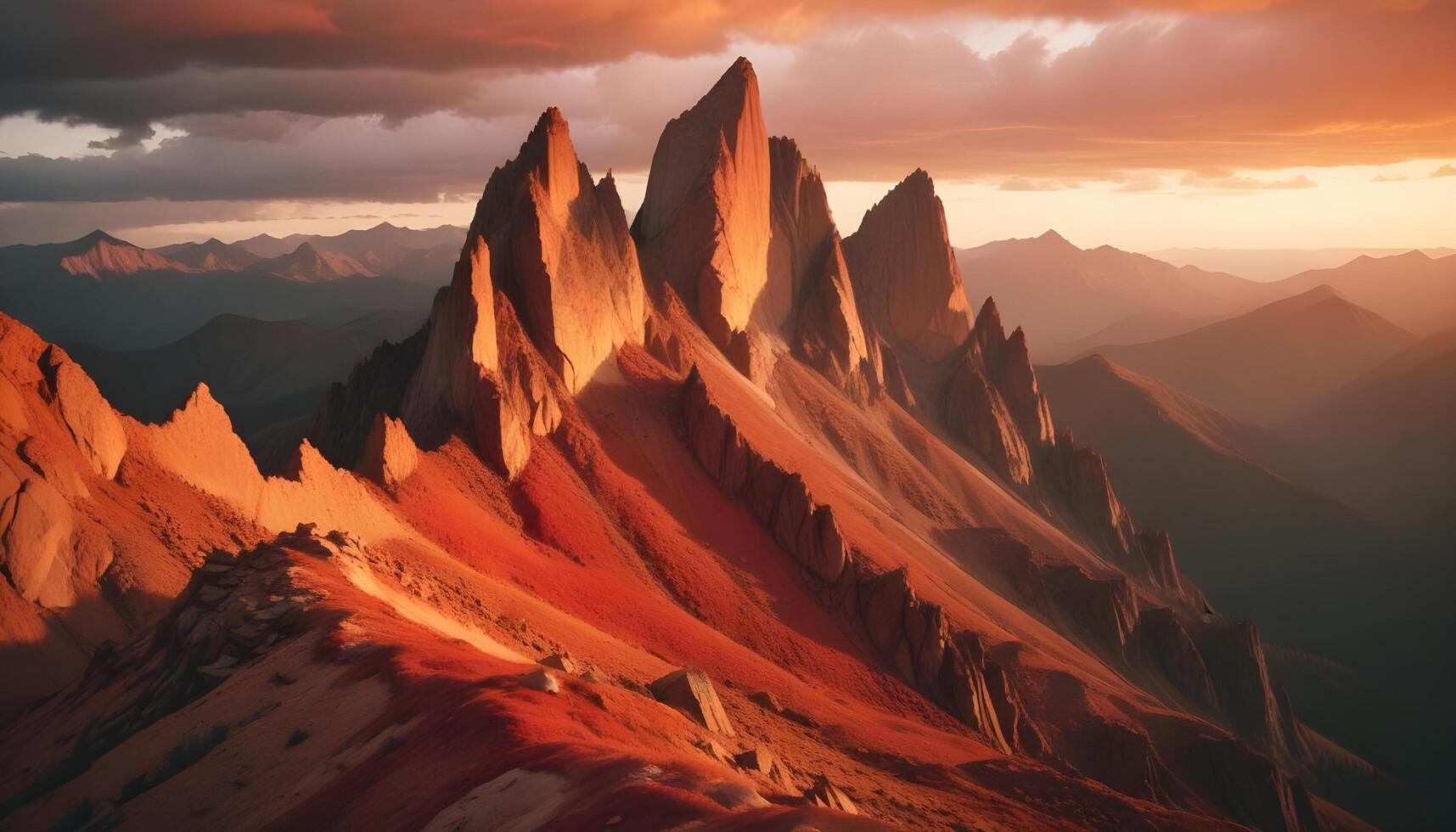 Dramatic mountain landscape with jagged peaks and rocky terrain photo