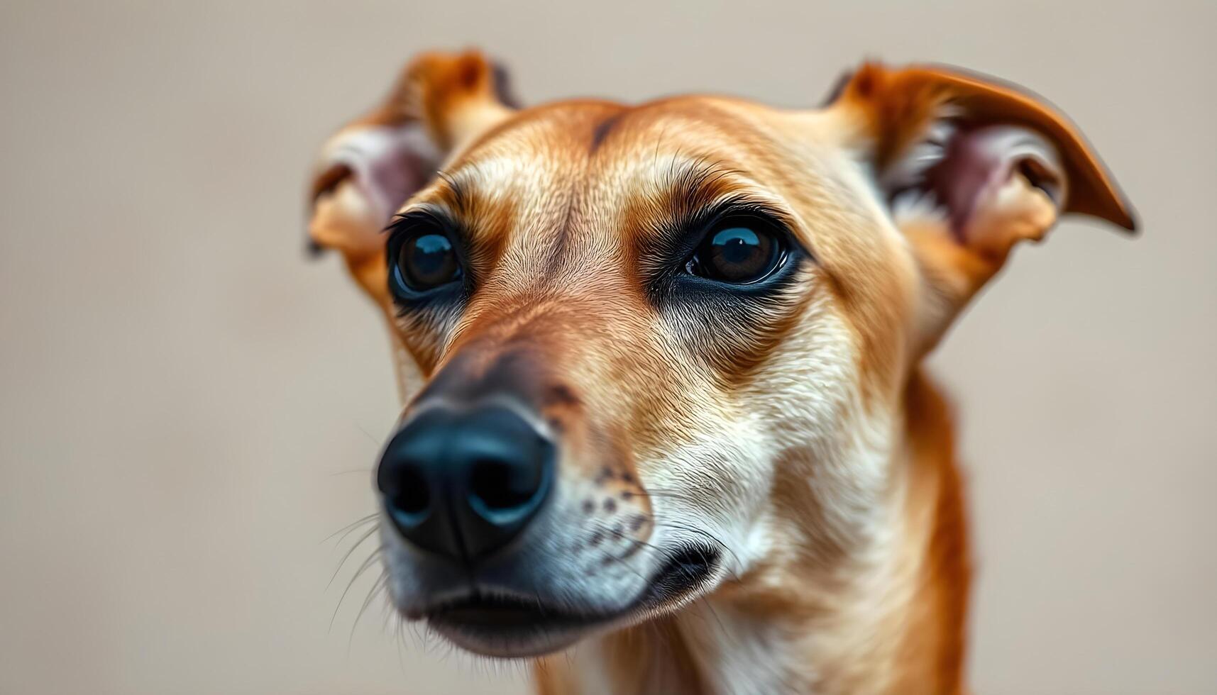 Close up of a Saluki, highlighting its fine features, graceful fur, and natural lighting enhancing its delicate yet regal appearance photo