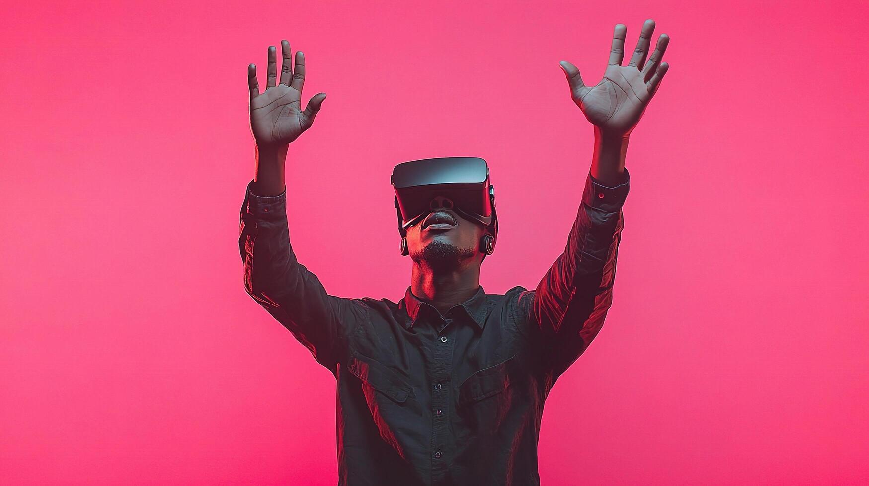 A man wearing a virtual reality headset photo