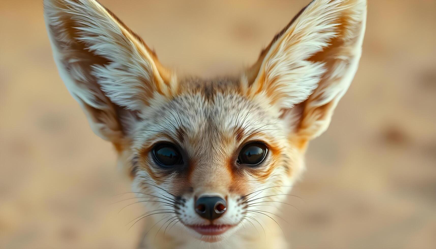 Extreme close up of a female fennec fox with oversized ears and bright eyes photo