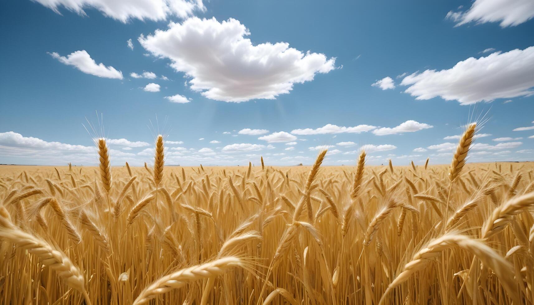 Golden wheat field rippling under a clear sky photo