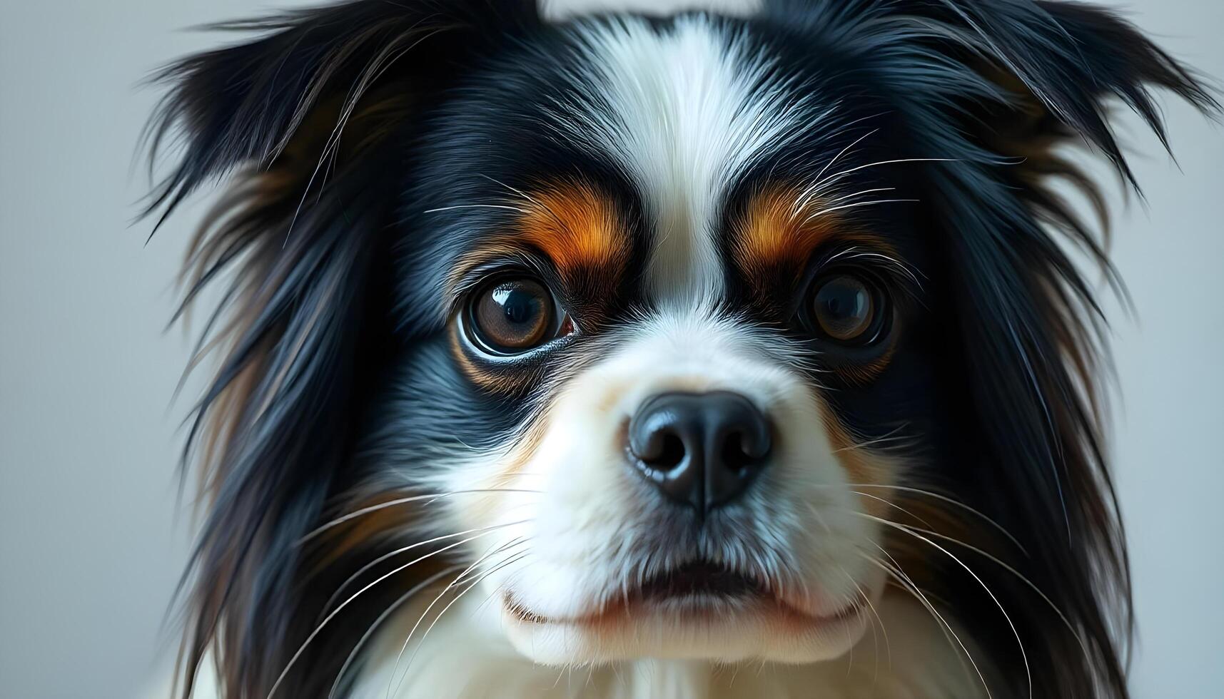 Portrait of a Japanese Chin with Focused Gaze and Long Coat photo