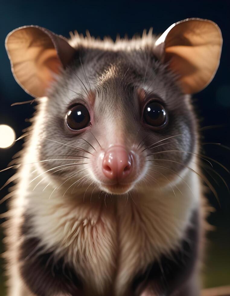 Close Up of Male Possum with Large Eyes and Distinctive Markings photo