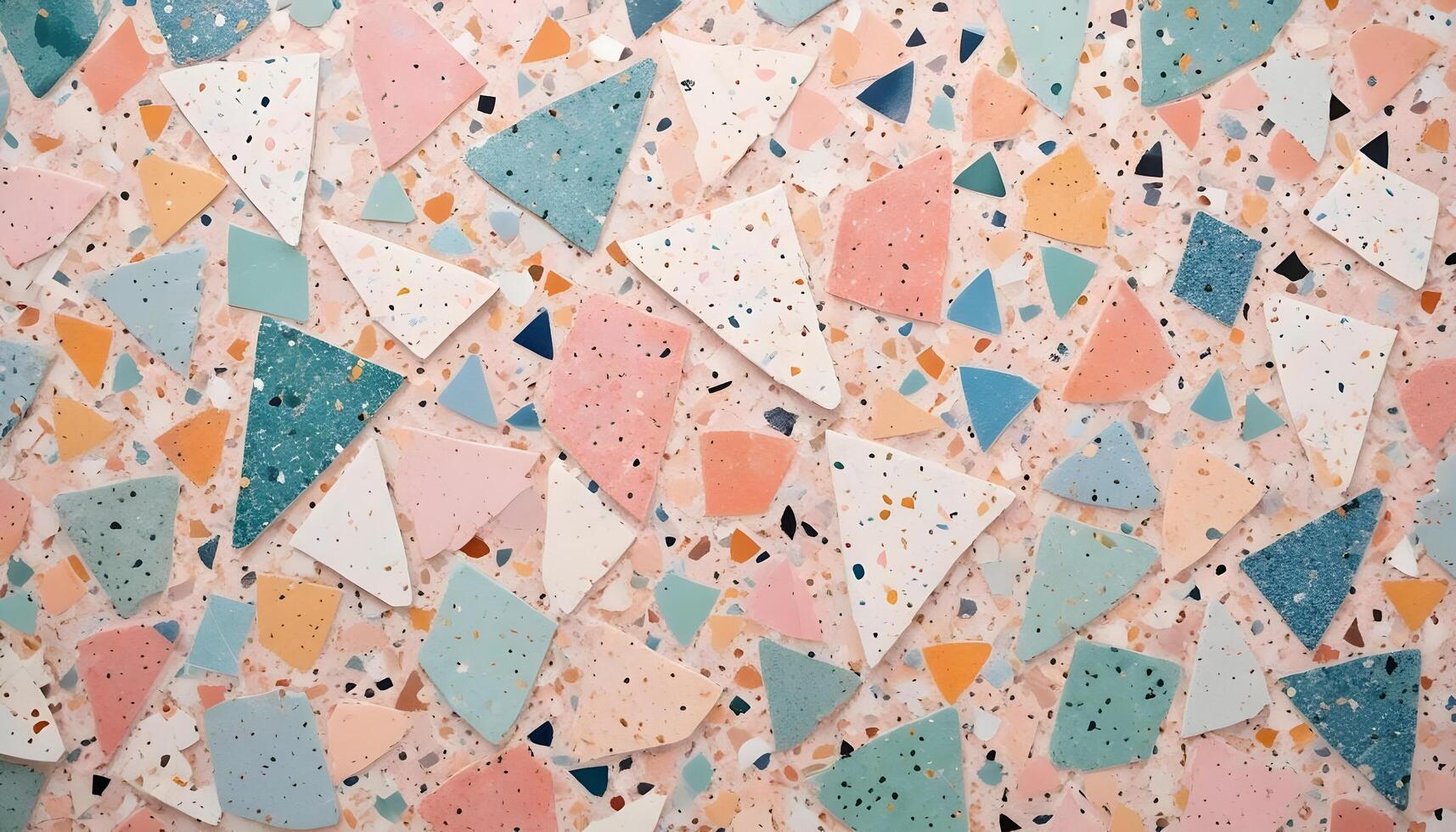 Playful terrazzo texture with a mix of colorful fragments, ideal for adding character to interior designs photo
