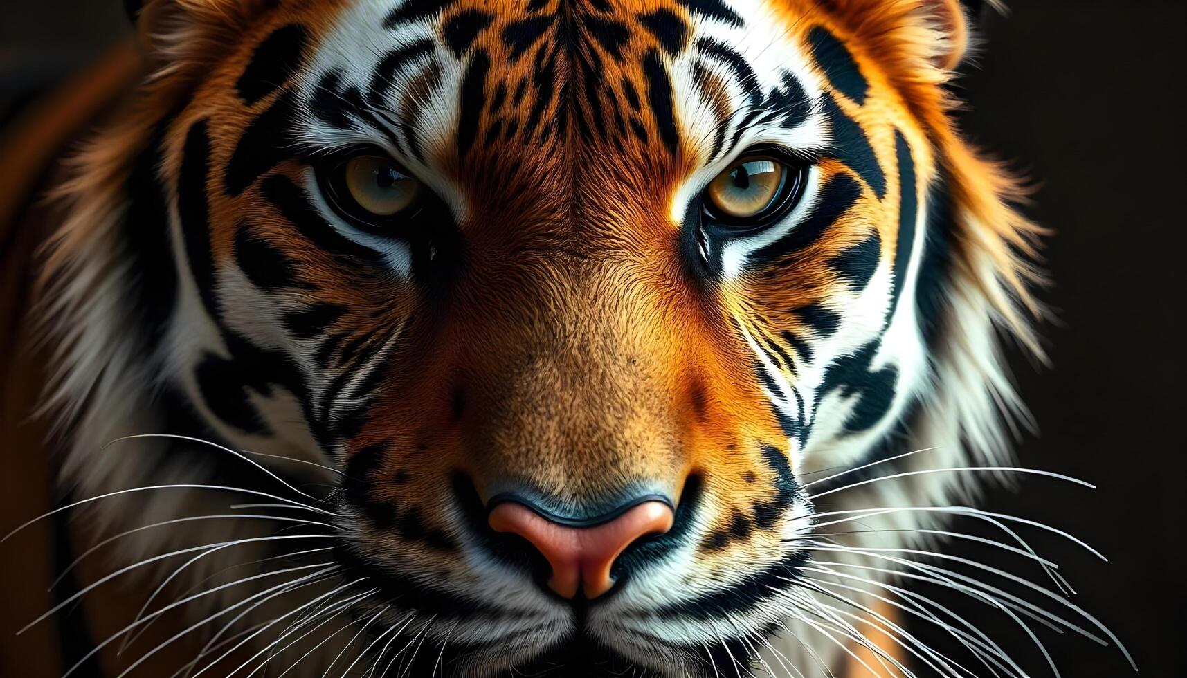Intense female tiger face highlighting sharp stripes photo